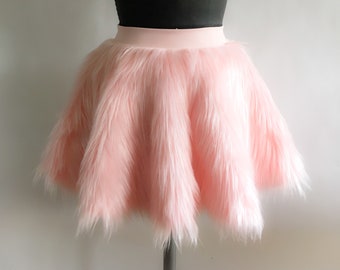Pink Fur Circle MINI Skirt Costume Festival Rave Kawaii Y2k Bachelorette Party Cosplay