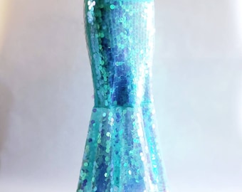 Disfraz sexy de sirena, cola de sirena, falda larga color verde menta pastel, lentejuelas, ideal para festivales, raves y Halloween.