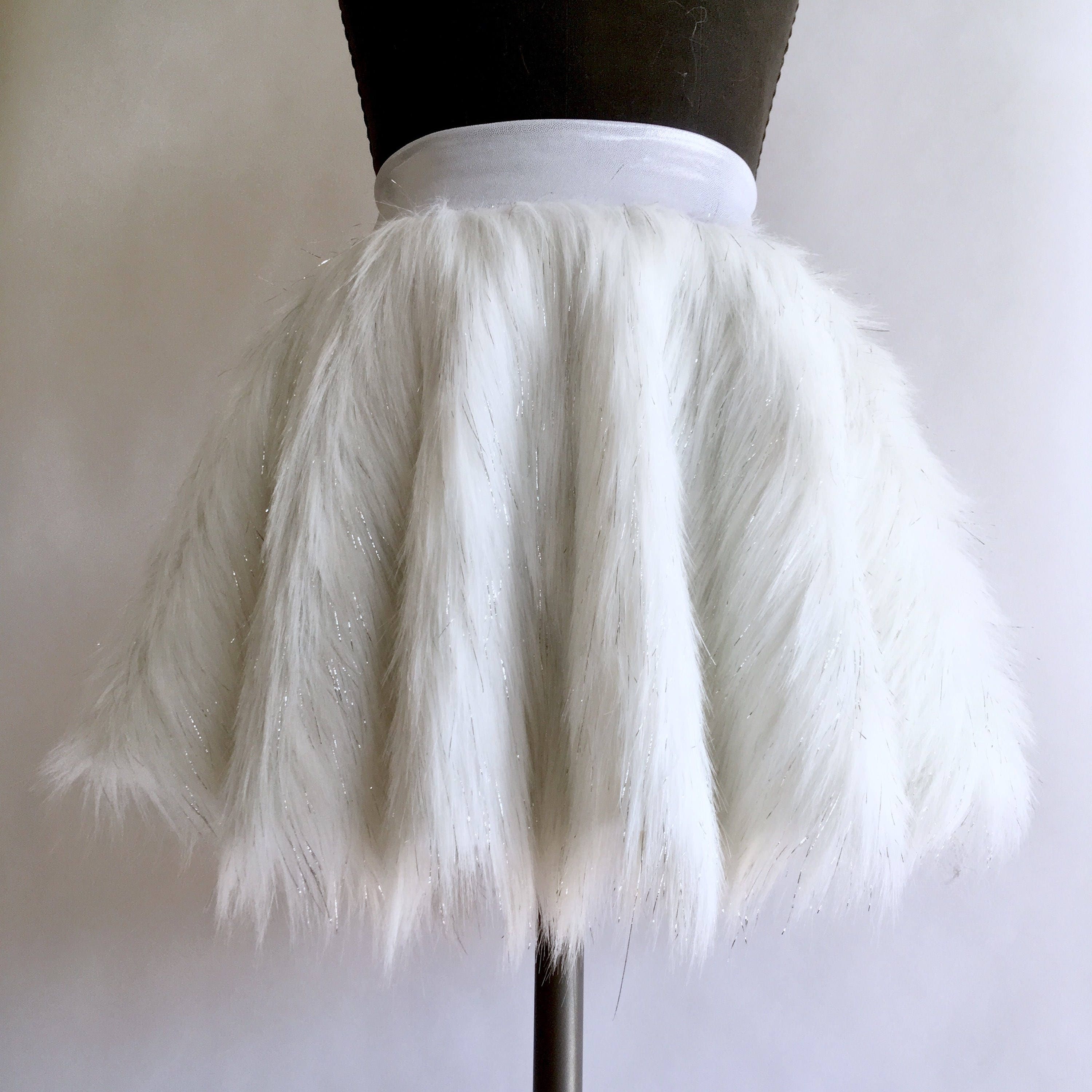 White Tinsel Short Circle FUR Mini SKIRT Winter Ice Queen Costume