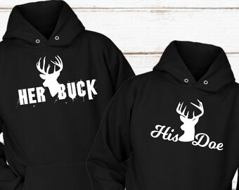 Matching Hoodies For Couple His And Hers Hoodies Her Buck His Doe