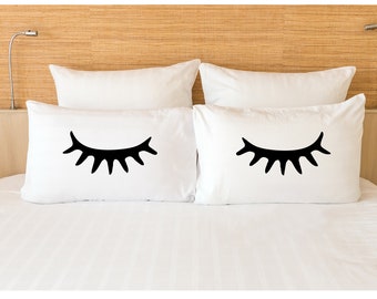 Eyelash Pillow,  Couples Pillow Cases, Couples Gift, Valentines Day Gift, Couples Pillowcases