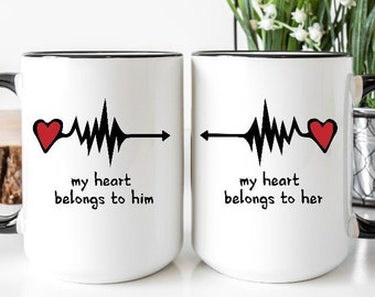 His and Hers Gifts Couples Mugs Customizable Mug My Hearts Belongs to