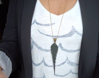 feather necklace in recycled inner tube