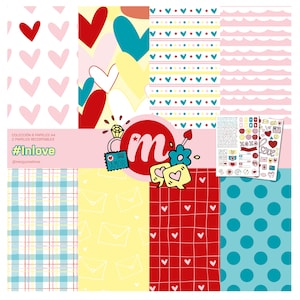 INLOVE. Papeles digitales y die cuts, frases en castellano, embellisements, decoraciones para scrap y project life