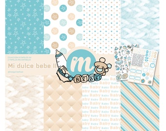 SWEET BABY II. Digital papers, die cuts, phrases in Spanish, embellishments, decorations for scrap and project life