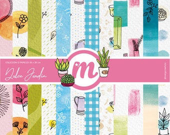 DULCE JARDÍN . papeles digitales para scrapbooking, digital papers, kit imprimible, kit digital scrapbooking, papel de flores y acuarela