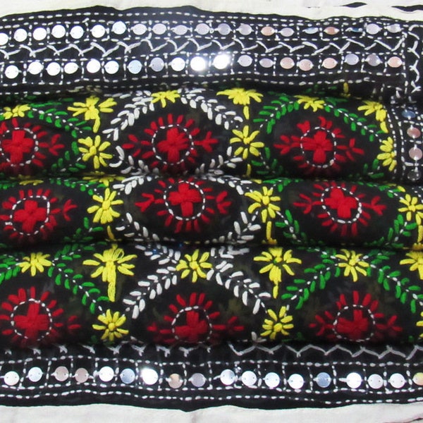Black NEW Embroidered Indian Scarf Long Phulkari Dupatta Georgette Fabric