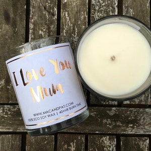 I Love You Mum  (Rosegold Foiled Candle, Mum Candle, Mothers day Gift)