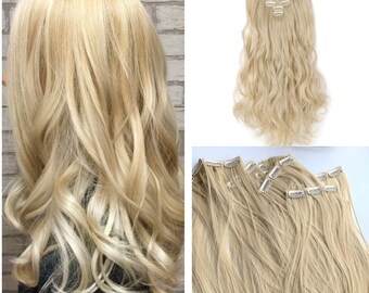 17 inches Hair Extensions, 8 Pieces set, Blonde, curly hair, look like human hair, free shipping, hair accessories,women
