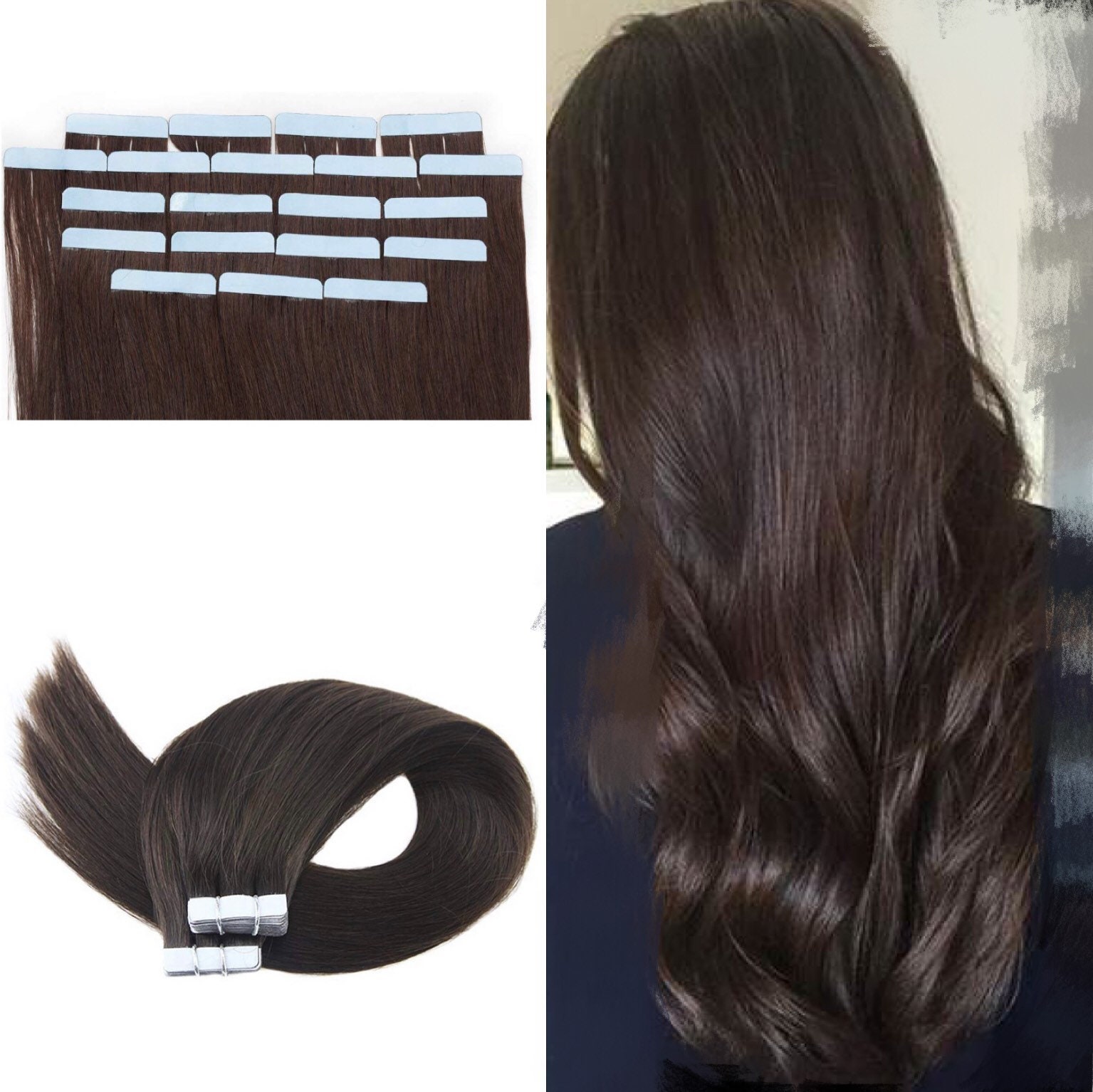 16 Straight Tape in Human Hair Extensions Dark Brown - Etsy UK 16 Straight Tape in Human Hair Extensions Dark Brown - Etsy UK
