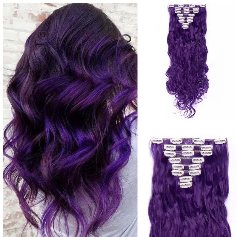 2sets Clip in hair extensions purple like human hair 26 Etsy
