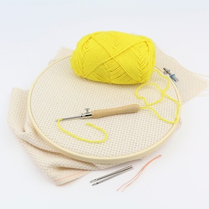 DIY-Set Punchneedle LAVOR 1 - 4 mm mit Stickrahmen 20 cm Ø und Stoff Stanznadel für versch. Garnstärken Stickerei rug hooking embroidery