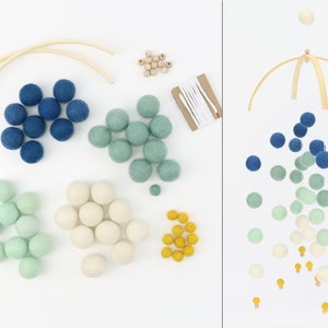DIY Set Móvil Bebé crea tu propio Colorido felicidad infantil Bolas de fieltro (2,5 cm + 1 cm) muchos colores personalizable regalo para nacimiento
