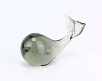 Glasschwein Rauchglas Wal Figur Glasobjekt Briefbeschwerer Designerglas German glass art pig figurine