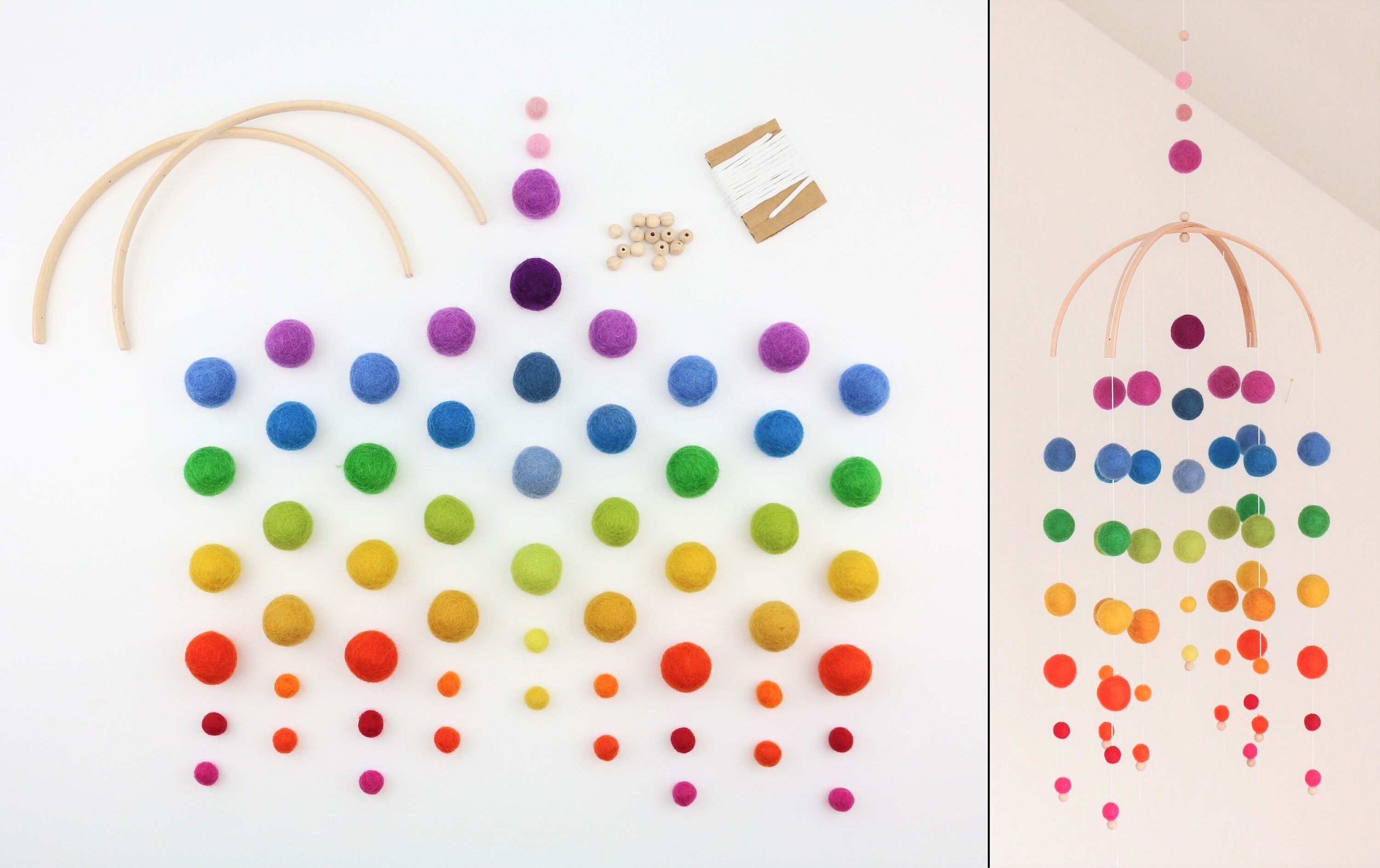 Babymobile DIY Set Regenbogen aus Filzkugeln DIY Kit viele