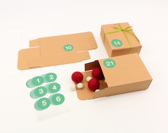 personalisierbarer Adventskalender zum selbst Befüllen 24 Schachteln braun Kraftpapier inkl. 24 Aufklebern in eurer Wunschfarbe