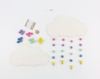 DIY Set individualisierbares Mobile Wolke aus Holz & Filzkugeln DIY Bastel Kit buntes Babygeschenk individuelles Geschenk Bastelset