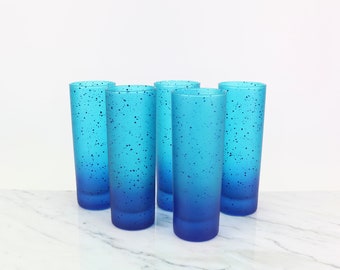 5er Set blaue Montana Longdrinkgläser marmoriert 90 er Jahre vintage Trinkgläser Kult retro  Sammlergläser Sammelglas