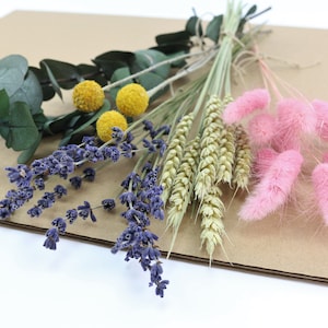 Mix Box Dried Flowers in Mini Waist gift Flowers Dried dried flowers Pink Lagurus Wheat Natural Lavender Craspedia Yellow Eucalyptus