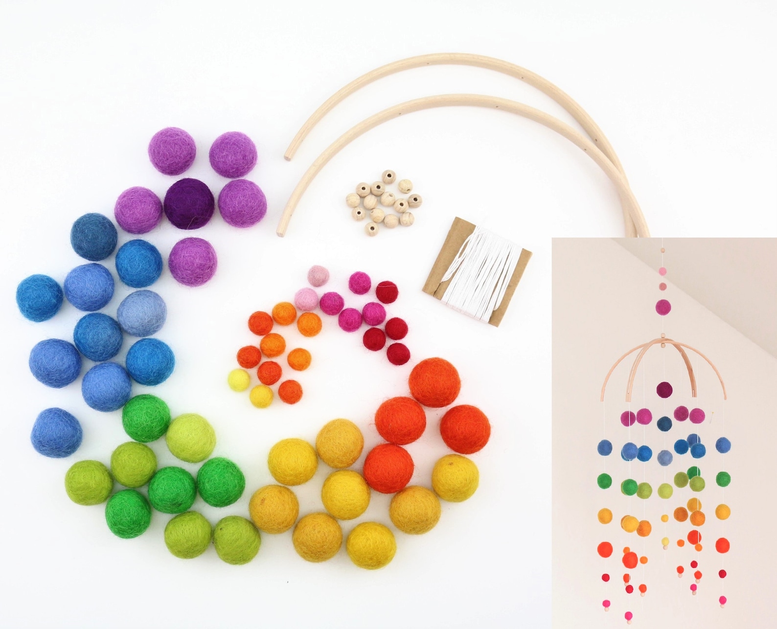 Babymobile DIY Set Regenbogen aus Filzkugeln DIY Kit viele