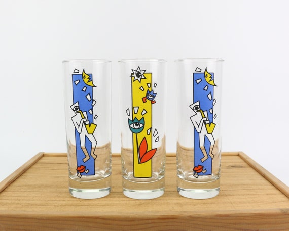 70s style drinking glasses 70s Retro Mid Mod Geometric Pint Glass, Mid Century Modern Shaker Glass, Beer Glassware, Cocktail Glass, MCM Barware