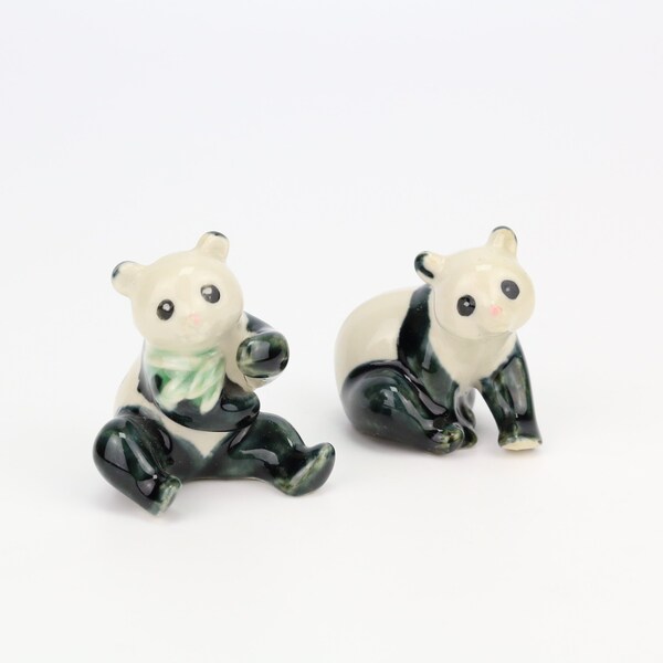 Set of two vintage porcelain pandas funny gift idea panda bears made of porcelain