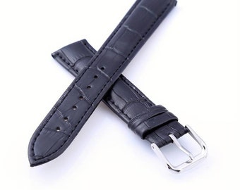 Croco Grain Genuine Leather Watch Strap, Stainless Steel Buckle