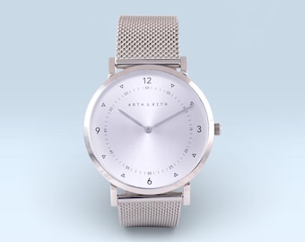 Bauhaus Style Stainless Steel Watch - Silver Sunburst Dial, 40mm