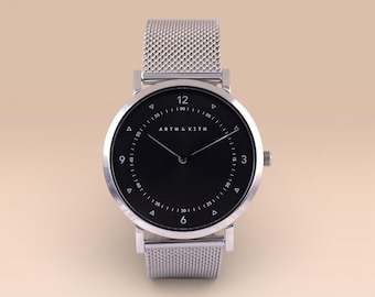 Minimalist Bauhaus Watch - Stainless Steel, Sapphire Glass, 40mm