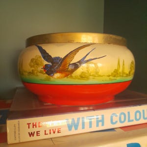 Burslem England J. W. T handpainted bowl with epns rim.