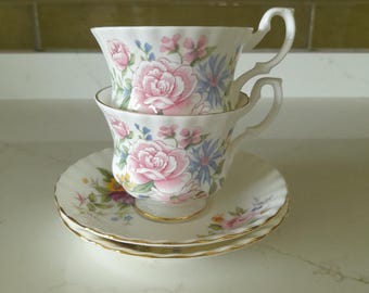 Set of 2 Royal Albert Village Garden tea cups and saucers