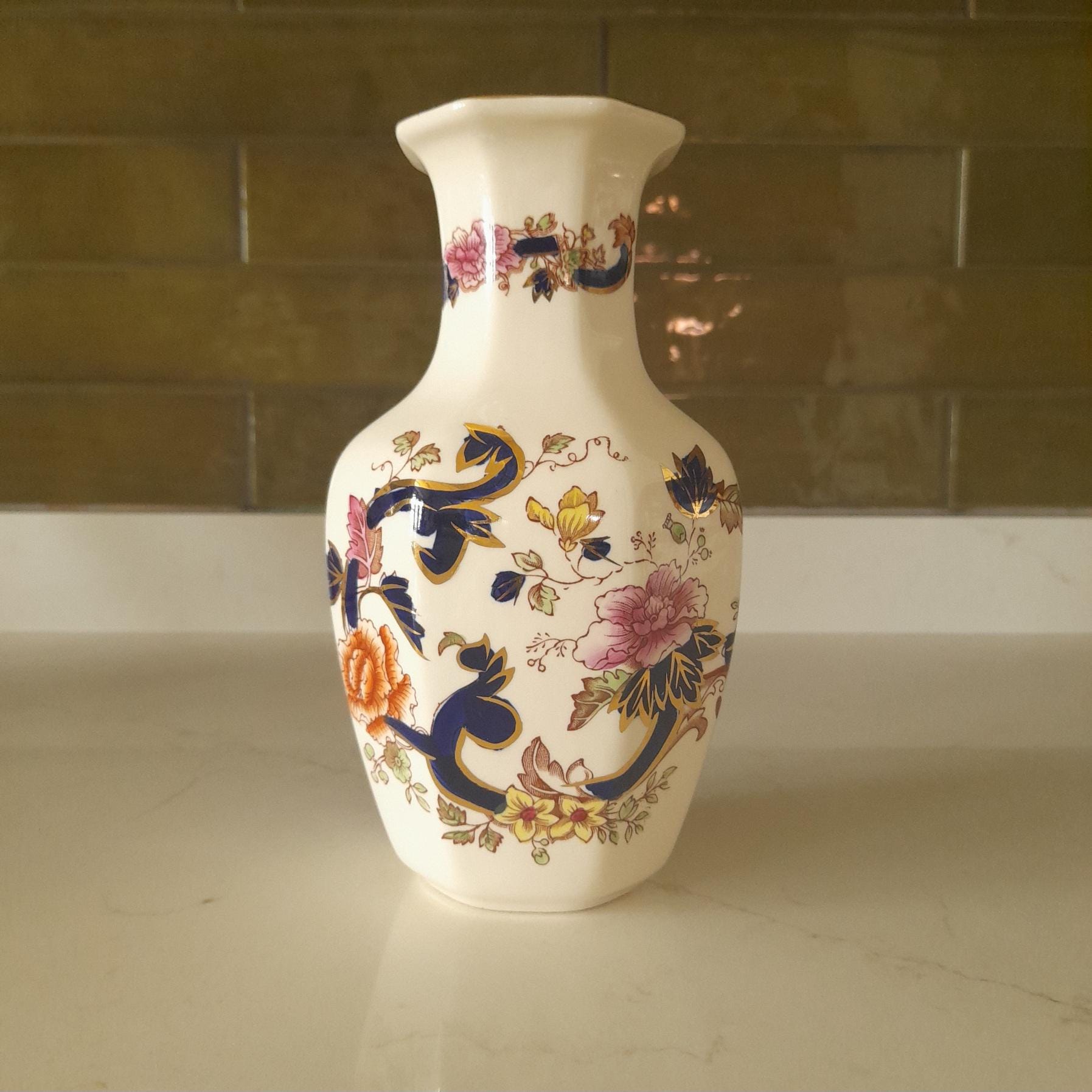 Vase Mason's Mandalay - Hexagonal - Rouille & Cobalt - Vintage UK