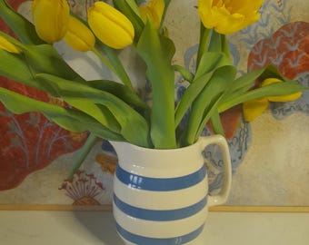 Staffordshire chefware cream and blue striped jug/creamer