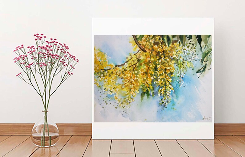 nature wall art apartment decor floral fine art Original watercolor hand painting Watercolor flowers Wisteria botanical print artwork
