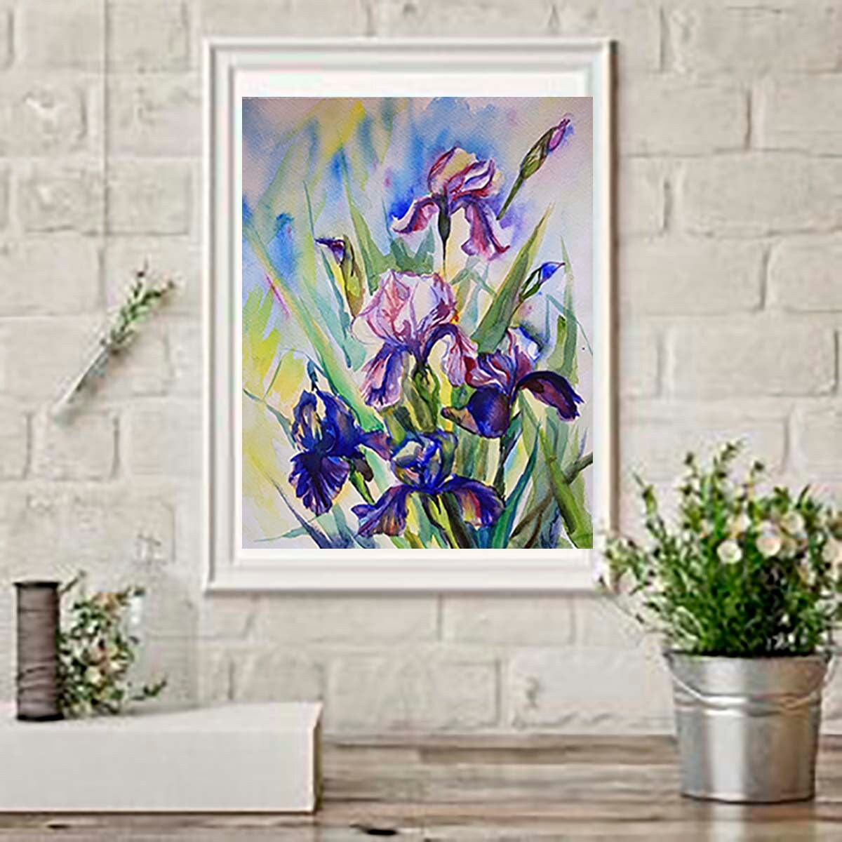 Purple irises Original watercolor painting watercolor | Etsy
