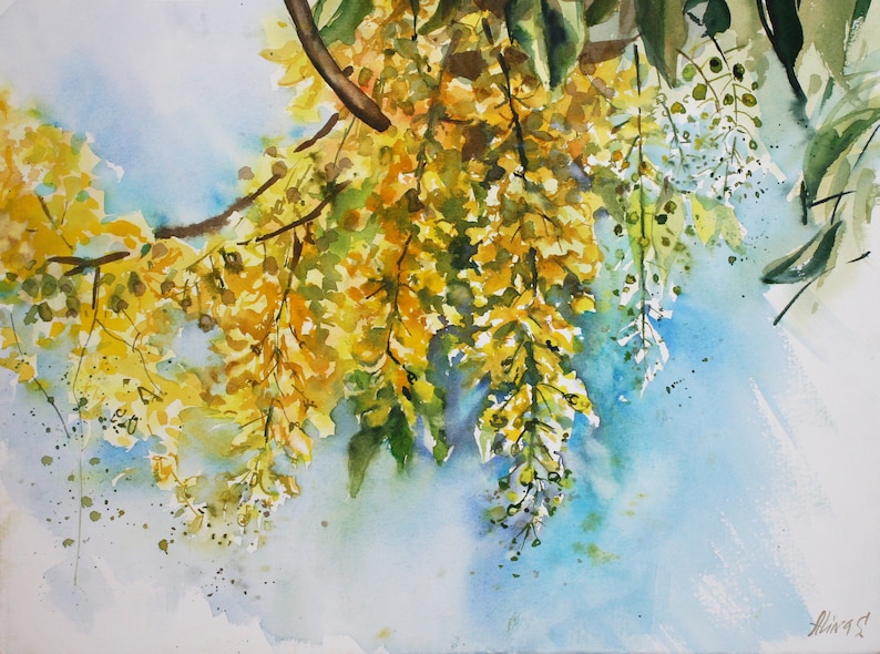 nature wall art apartment decor floral fine art Original watercolor hand painting Watercolor flowers Wisteria botanical print artwork