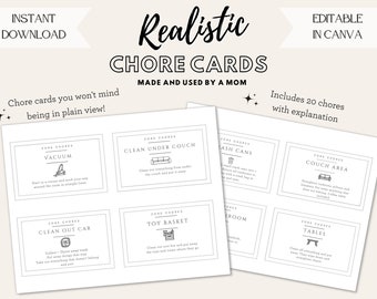 Editable, Realistic daily chore and routine cards, kids visual task schedule, house cleaning with pictures + description, Instant download