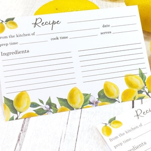 Cartes de recettes au citron, 6 x 4 cartes de recettes, jeu de 12 cartes de recettes recto-verso aux agrumes, cartes de recettes au citron pour la douche nuptiale, jeu de cartes de recettes A6