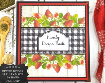 A5 Recipe Book Binder, Strawberry and Buffalo Check Cookbook with Dividers, Refillable Farmhouse Recipe Binder, Daughter Recipe Book