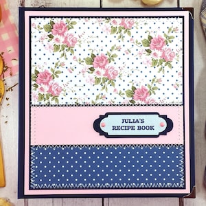 Ricettario personalizzato con fiori rosa, raccoglitore per ricette blu navy e rosa, raccoglitore per ricette floreali con divisori, organizer per schede di ricette nuziali