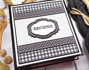Black and White Buffalo Plaid Family Recipe Book with Tab Dividers, Custom Daughter Recipe Keepsake Organizer, Bridal Recipe Cards Binder