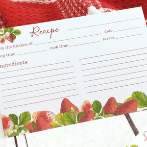 Strawberry Recipe Cards, 6x4 Recipe Cards, Set of 12 Double Sided Recipe Cards, Bridal Shower Strawberry Recipe Cards, A6 Recipe Cards Set