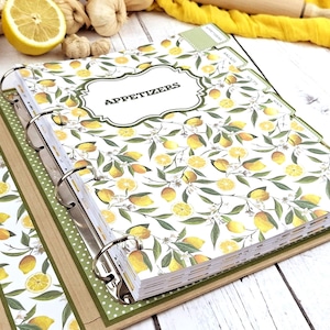Zitronen-Rezeptordner mit anpassbaren Trennblättern, personalisiertes Tochterrezeptbuch, benutzerdefinierter Rezeptorganizer, Zitronen-Rezeptbuch mit Tabs