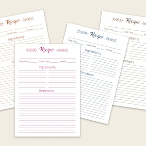Pages de recettes imprimées en papier cartonné A4 et A5, lot de 20 pages de recettes vierges ou lignées, recharges de pages de recettes, pages imprimées recto-verso A5 ou A4