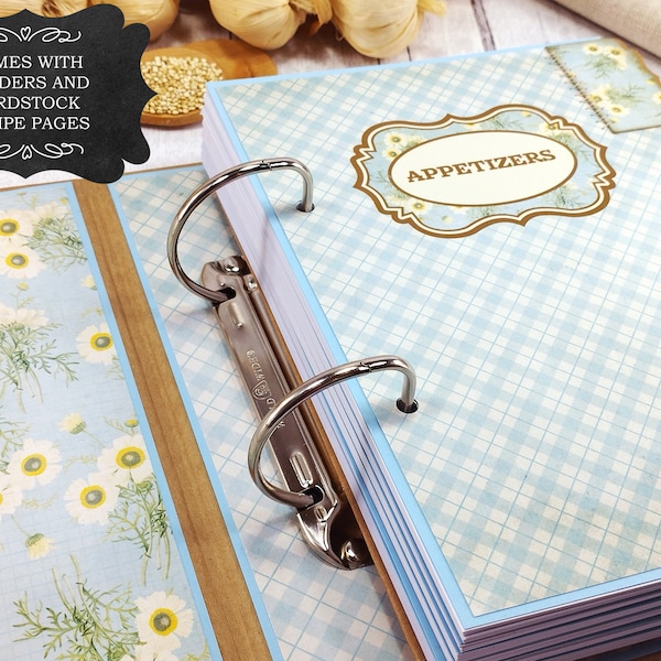 Daisy Recipe Book Binder with Pages and Dividers, Refillable Floral Family Cookbook, Custom Bridal Recipe Organizer, A5 Recipe Cards Binder