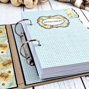 Reliure de livre de recettes tournesol avec intercalaires, grand classeur de recettes, livre de recettes de famille de recettes A5, reliure de recettes personnalisées, reliure de recettes de mariée