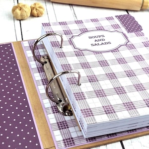 Purple Check Family Recipe Binder, Purple Cookbook Binder with Dividers, Daughter Recipe Organizer, Bridal Cookbook Binder, Christmas Gift