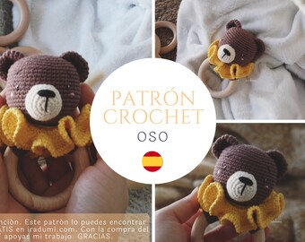 PATRÓN sonajero oso, mordedor, PDF tutorial ESPAÑOL, Patrón de crochet sonajero,  juguete oso patrón, patrón amigurumi sonajero