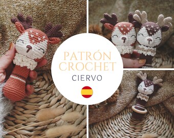 PATRÓN sonajero ciervo, mordedor, PDF tutorial ESPAÑOL, Patrón de crochet sonajero,  juguete ciervo patrón, patrón amigurumi sonajero