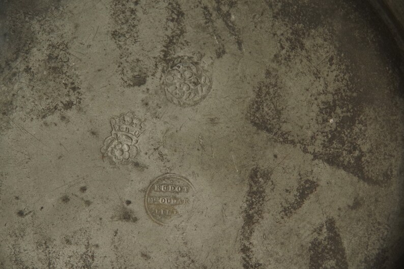 French Antique Weathered Patina Fluted Pewter Plate